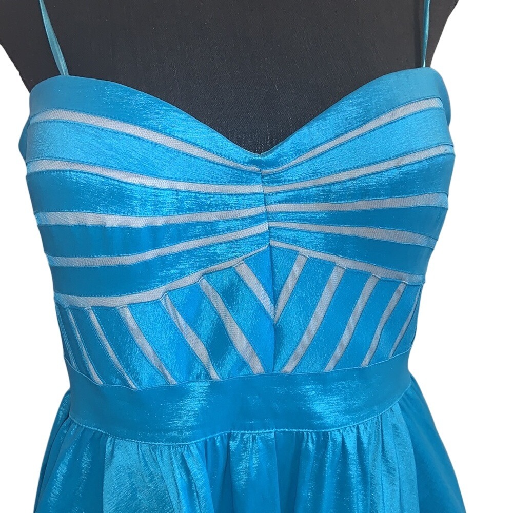 Aidan Mattox Turquoise Blue Pleated Sweetheart Fit and Flare Cocktail Dress 12 - Picture 3 of 6